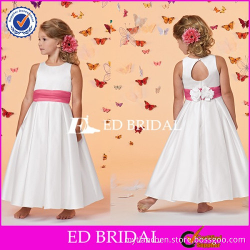 CE417 Hot Selling Elegant Round Neck White Satin Beach Wedding Flower Girl Dresses